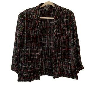 ANN MAY Womens Size Medium Multicolor Plaid Tweed Silk Blend Blazer Open Jacket